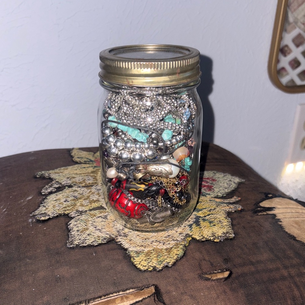 Vintage assorted jewelry jar